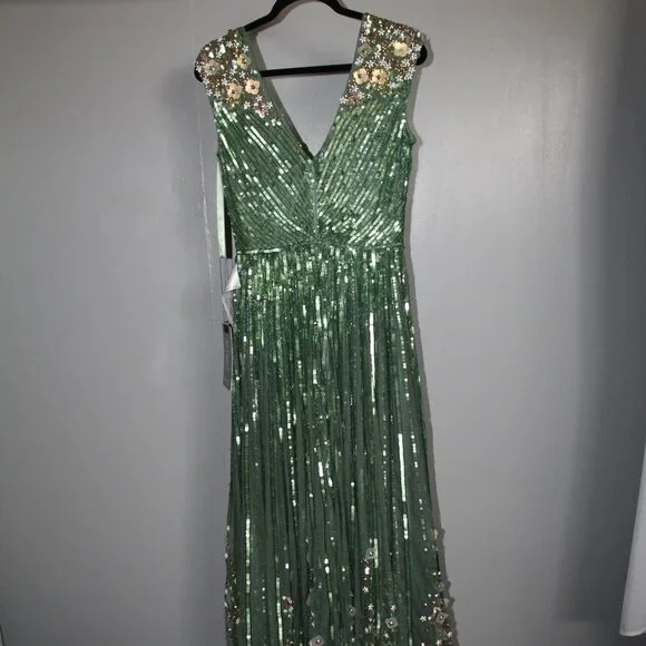 NWT Mac Duggal Sequin & Floral Embellished Evening Gown Sage Green‎ SZ 12 5223 - Picture 11 of 13